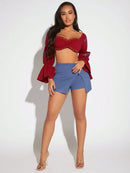 Top Cropped Impressão Floral Punho De Sino | Frete Grátis 🔥