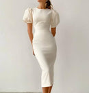 Vestido de manga bufante de cintura alta magro