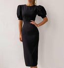 Vestido de manga bufante de cintura alta magro