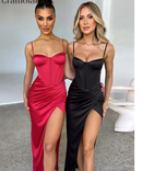 Europeu e americano sexy encolhido slim vestido de festa saia longa elegante cintura alta vestido de fenda alta